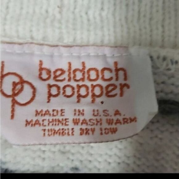 Vintage 70s Fair Isle White Nordic Knit Cardigan Sweater Rose Snowflake - Picture 10 of 15